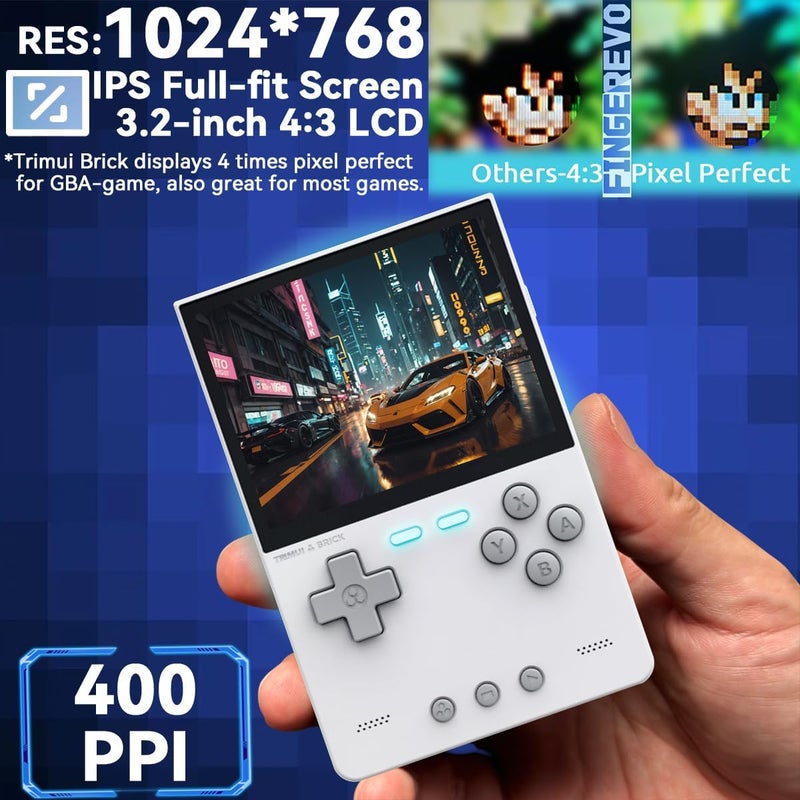 FINGEREVO Trimui Brick Handheld Game Console 3.2-inch 1024 * 768 IPS Screen 3000mAh Trimui-brick Opensource System with Portable Case and Screen Protector White - Image 2